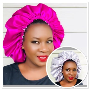 Bonnet en argent Fuchsia, bonnet entièrement réversible Bonnet satin bonnet bonnet bonnet en satin