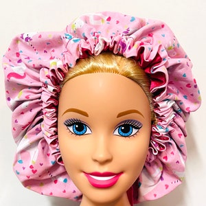 Unicorns & hearts Hair Bonnet Satin Hair Bonnet Girls bonnet , Reversible bonnet,Kids reversible bonnets,Baby bonnet