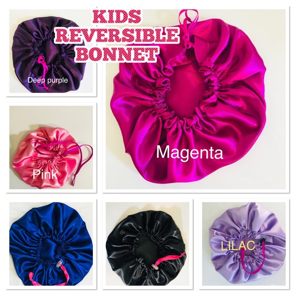 Reversible kids satin bonnet,kids bonnet,girls bonnet,baby Bonnet,Hair Bonnet,kids children hair bonnets,Baby Bonnets Solid Reversible