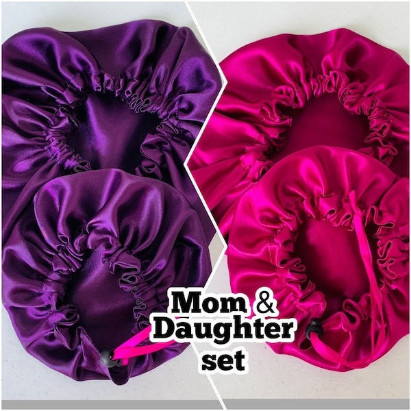 Pair Bonnets Mom & Daughter Sets Reversible satin bonnet,kids bonnet,girls bonnet,baby Bonnet,Hair Bonnet,children hair bonnets,Baby Bonnets