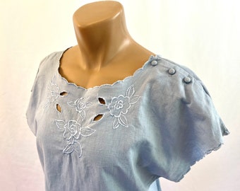 Vintage 80s Cut Out Linen Blend Top