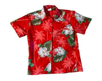 Vintage 70s Polyester Hawaiian Print Button Down Shirt Size Extra Small
