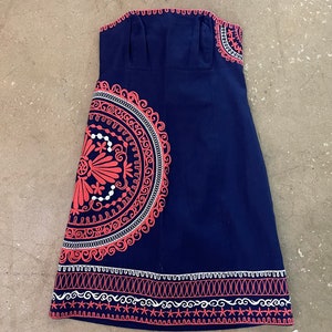 Vintage 90s Lilly Pulitzer Cotton Embroidered Mandala Strapless Dress Size 6