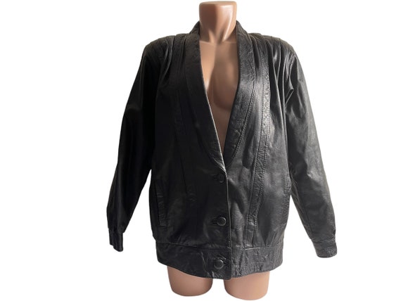 Vintage 80s Womens Black Leather Jacket - image 4