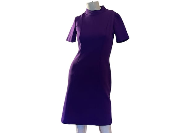 Vintage 60s Purple Mock Neck Short Sleeve Dress - image 1