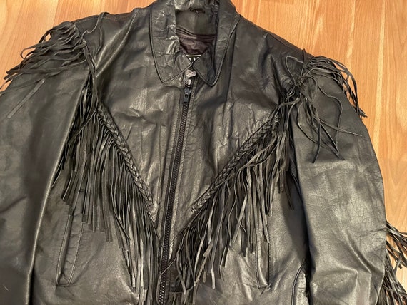 Vintage 90s Black Leather Motorcycle Jacket with … - image 1