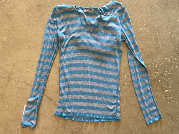 Vintage 90s Striped + Hooded Long Sleeve Knit Top… - image 2