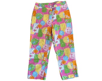 Vintage 90s Lilly Pulitzer Chinese Lantern Cotton Printed Capri Pants Size 8