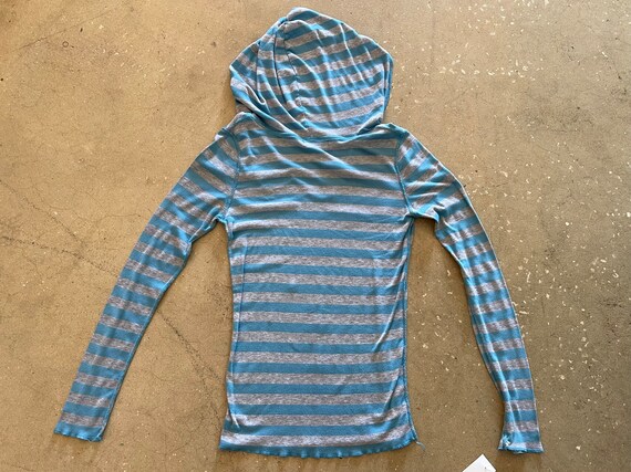 Vintage 90s Striped + Hooded Long Sleeve Knit Top… - image 3