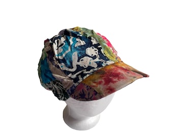 Vintage 90s Rayon Patchwork Baseball Cap