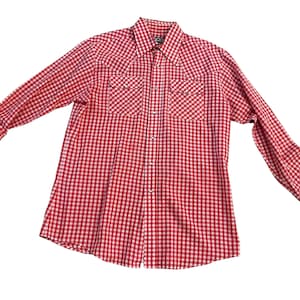 Vintage 70s Men’s Long Sleeve Red Gingham Shirt Western Long Sleeve Shirt by The Gap Size Large