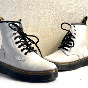 Doc Martin 1460 Women’s White Zavala Combat Boot Patent Leather Lace Up Boots Size 4M 5.5W