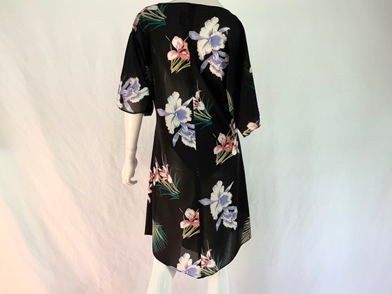 Vintage 70s Sheer Tropical Black Polyester Sheath… - image 4