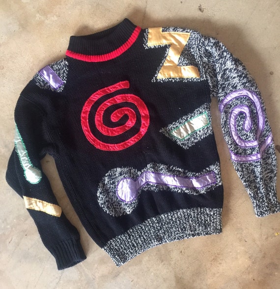 80s Vintage Memphis Inspired Appliquéd Sweater