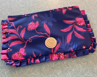 Lilly Pulitzer Blue + Pink Floral Printed Wristlet Clutch