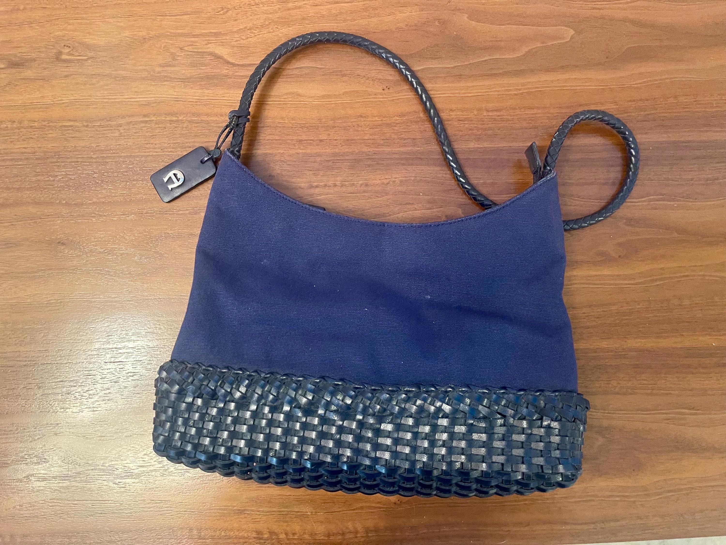 Vtg Aigner Logo Jacquard Shoulder Bag Navy Blue Monogram Y2K Purse 