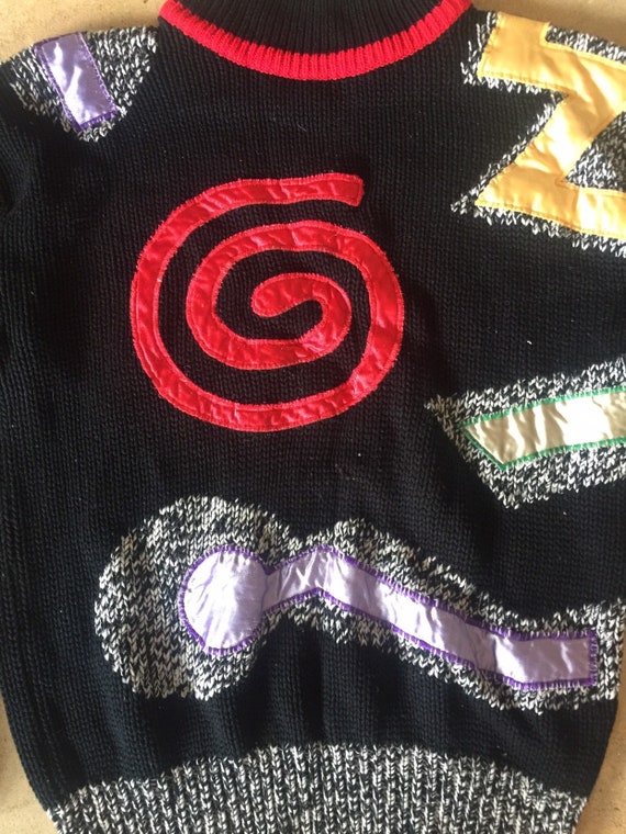 80s Vintage Memphis Inspired Appliquéd Sweater - image 3