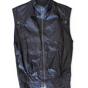 ECHORD vintage 80’s leather vest vintage 80s black leather vest 1980s new wave | Le Vintage Cult