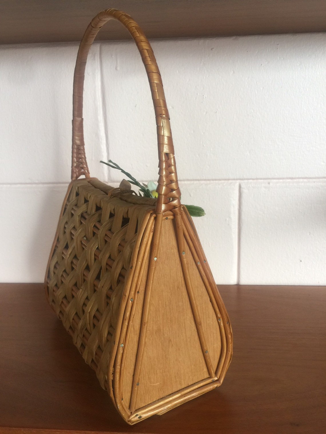 Vintage 1950s Woven Basket Purse With Faux Flower Details by Etsy