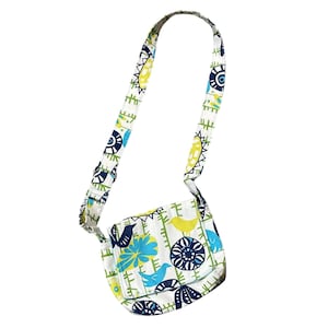 Bolso bandolera de lona con flores y pájaros