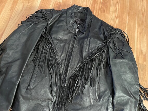 Vintage 90s Black Leather Motorcycle Jacket with … - image 8