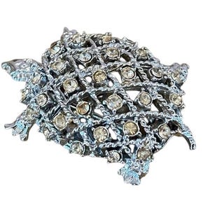 Vintage Silver Tone Turtle Rhinestone Brooch