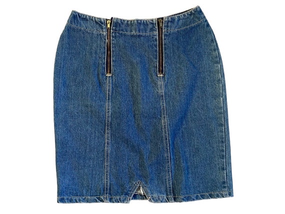 Vintage 80s Double Zipper Denim Skirt by Gitano - image 1