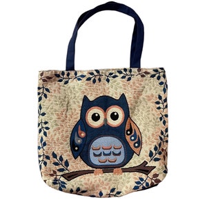 Vintage 1990s Owl Tapestry Tote Bag