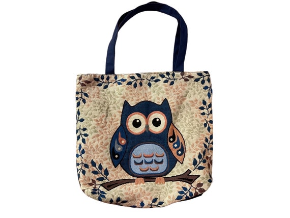 Vintage 1990s Owl Tapestry Tote Bag - image 1