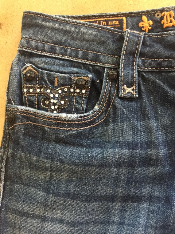 Dark Denim Embellished Low Rise Jean by Rock Revi… - image 3