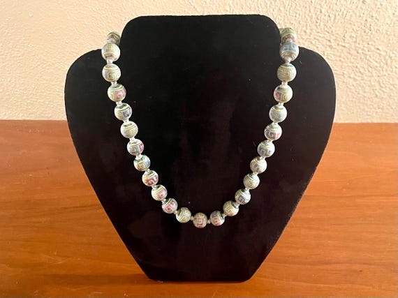 Antique Chinese Mun Shou Famille Rose Beaded 24” Necklace