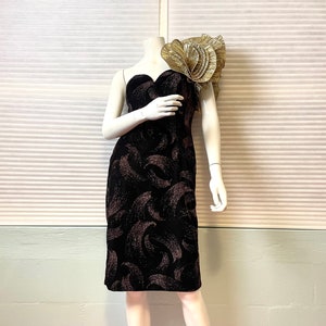 Vintage 1980s Climax by David Howard Dress, Black Velvet with Rhinestones Cocktail Dress, Clubbing, Wedding, Party