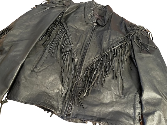 Vintage 90s Black Leather Motorcycle Jacket with … - image 2