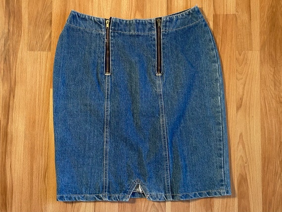 Vintage 80s Double Zipper Denim Skirt by Gitano - image 5