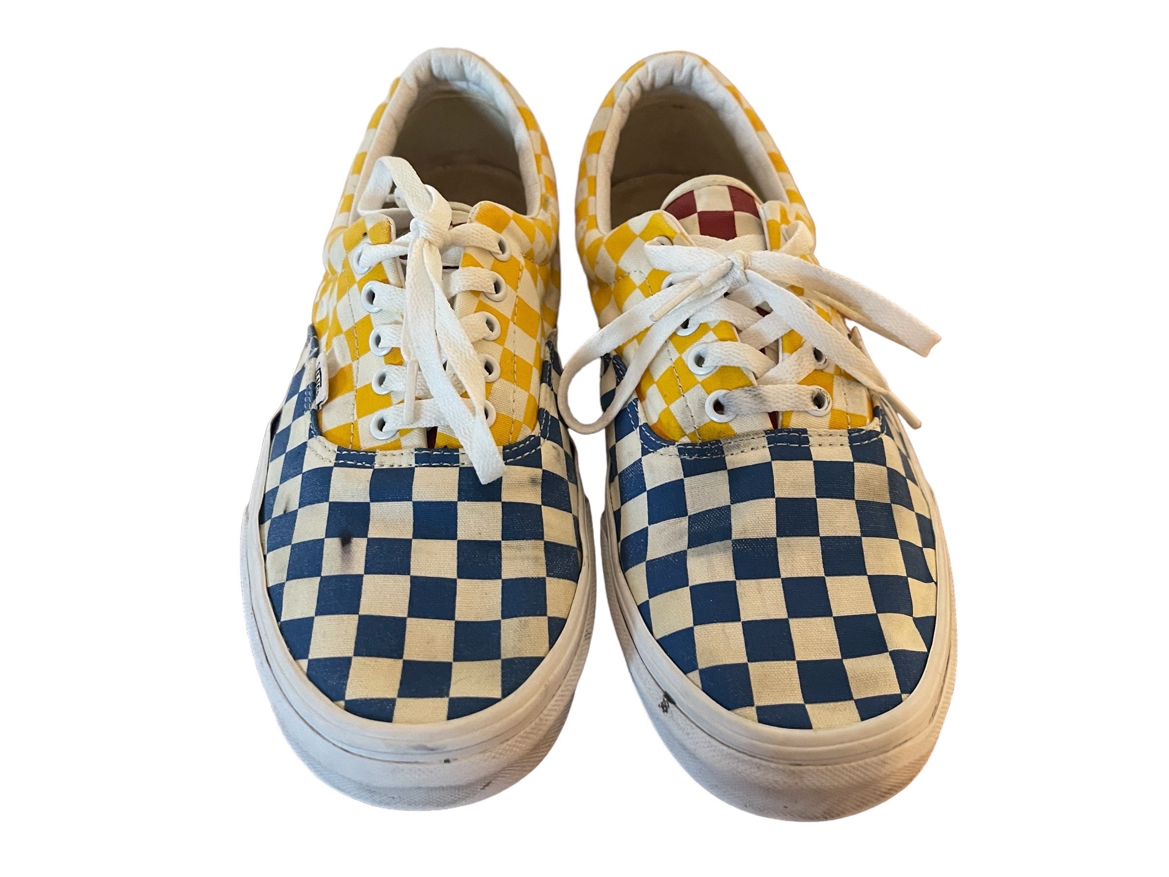 Yellow red and shop blue checkered vans