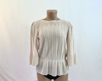 80s Vintage Cotton Polyester Sweater With Peplum