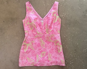 Vintage 90s Lilly Pulitzer Silk Tropical Floral Tank Top Size 2