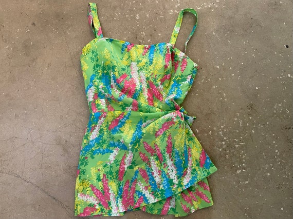 Vintage 70s Floral Print Swim Dress Playsuit by Gabar - Gem