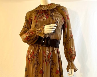 Vintage 1970s Pleated Polyester Maxi Dress