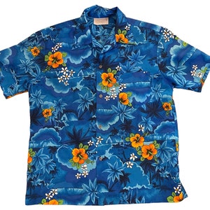 Vintage 70s Men’s Short Sleeve Polyester Hawaiian Shirt Size Large