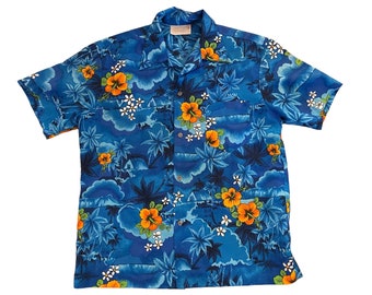 Vintage 70s Men’s Short Sleeve Polyester Hawaiian Shirt Size Large
