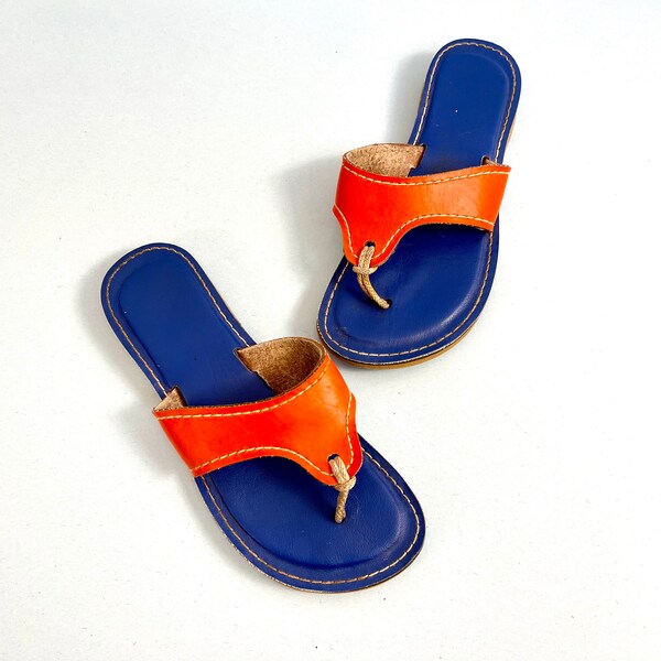 Blue Leather Sandals Etsy