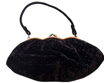 Vintage 1960s Black Velvet Single Frame Coin Purse with Kiss Lock