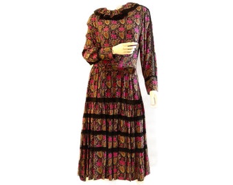 Vintage 1980s Long Sleeve Silk Boho Styled Dress