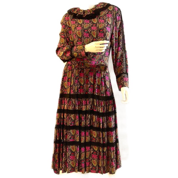 Vintage 1980s Long Sleeve Silk Boho Styled Dress