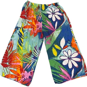 Vintage Y2K Jams World Pull On Rayon Cropped Wide Leg Pant Unisex Size XL Garden Isle Print