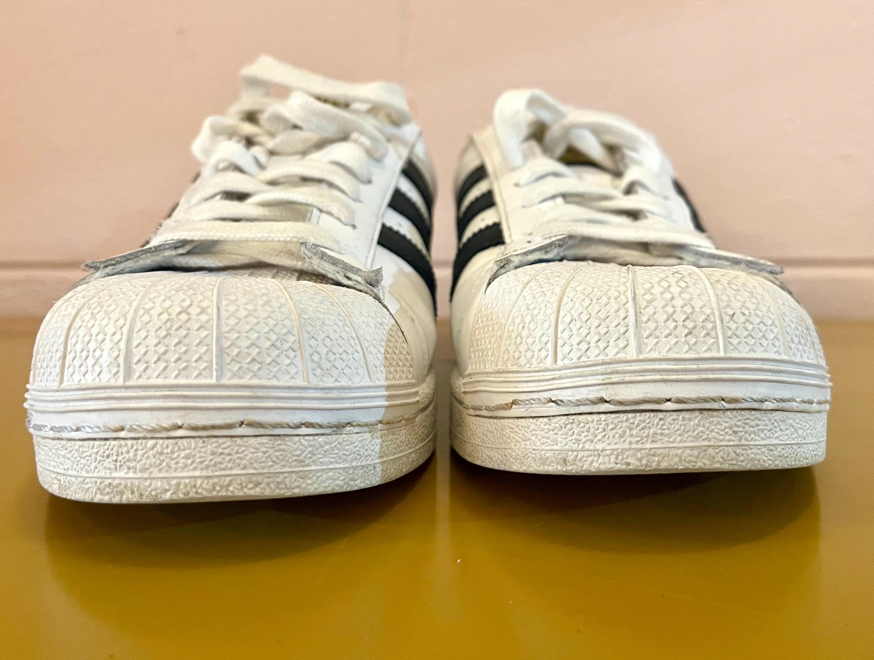 adidas gazelle silver green womens ADIDAS SUPERSTAR White Leather Fabric Branded Rubber Sole Sneakers Tra –  Second Wave Couture main image 0