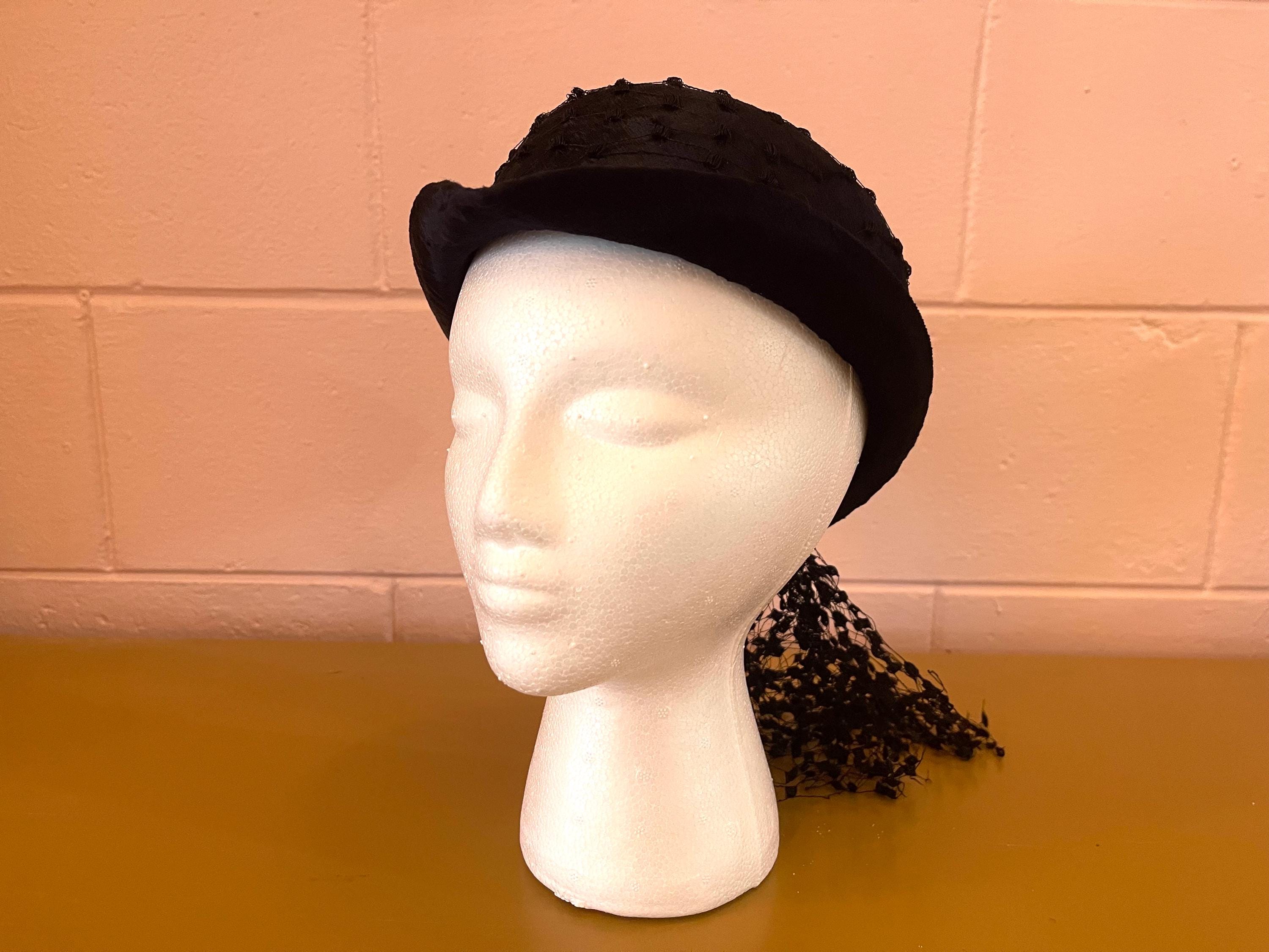 Vintage 1950’s Black Velvet Hat with Net Overlay 1950s Black Wool Hat, Netting & Hatpin | A Classic Beauty main image 4