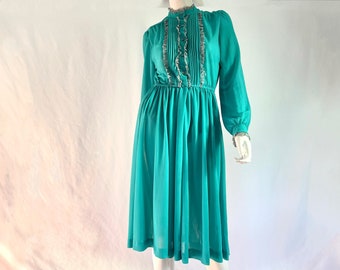 Vintage 70s Sheer Polyester Tuxedo Dress