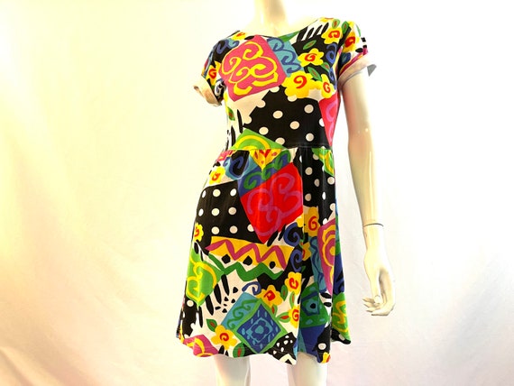 Vintage 80s Printed Knit Mini Dress by Adrienne V… - image 1